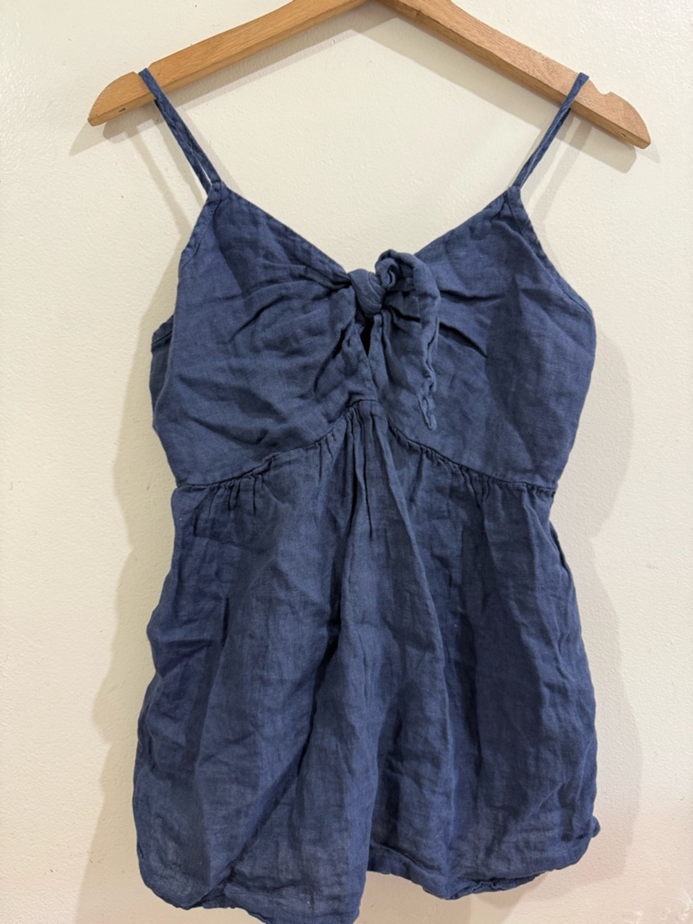 TERZO MILLENIO Women's Blue Linen Tie-Front Cami Top